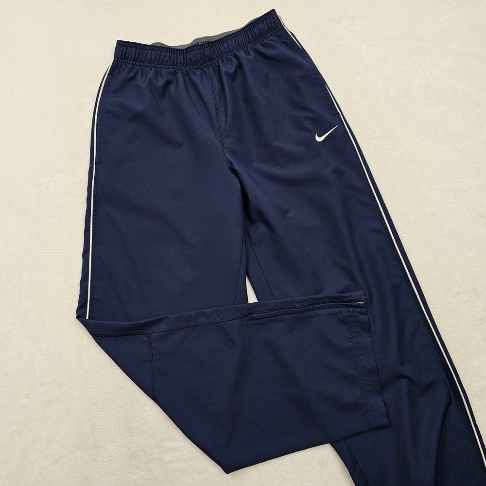 Nike Dri-FIT Track Pants‎ Mens Medium Navy Blue White Striped Baggy Zipper Cuffs